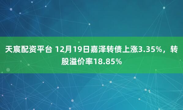 天宸配资平台 12月19日嘉泽转债上涨3.35%，转股溢价率18.85%